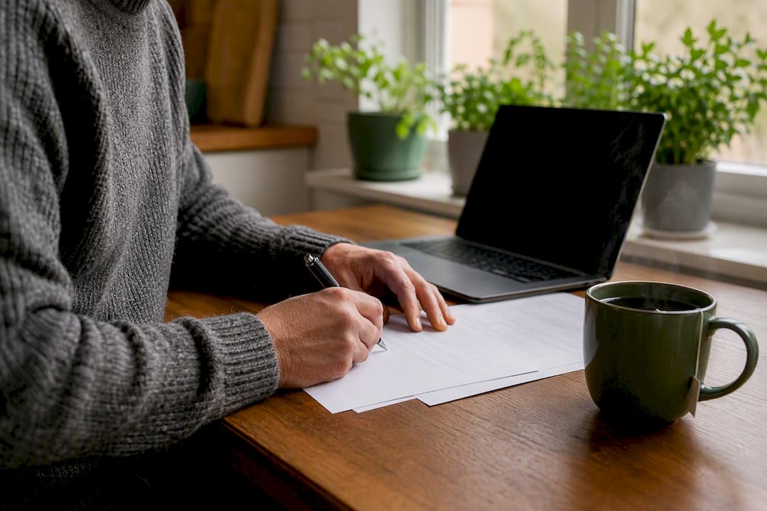 Hands completing health insurance forms at desk