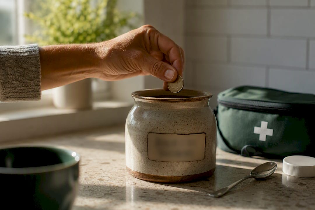Hands putting coins into a health savings jar