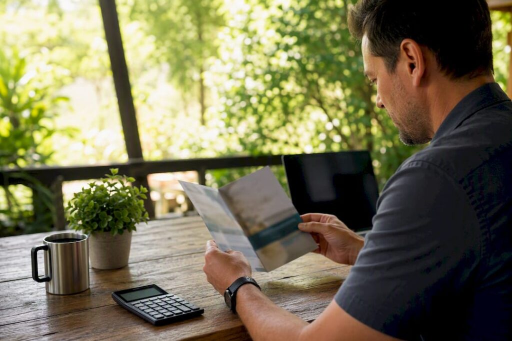 Entrepreneur reviewing health insurance materials