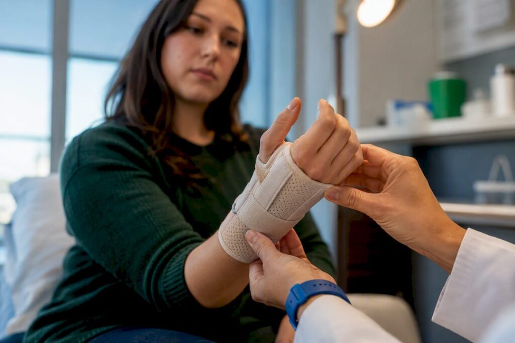 Patient receiving care for a wrist injury