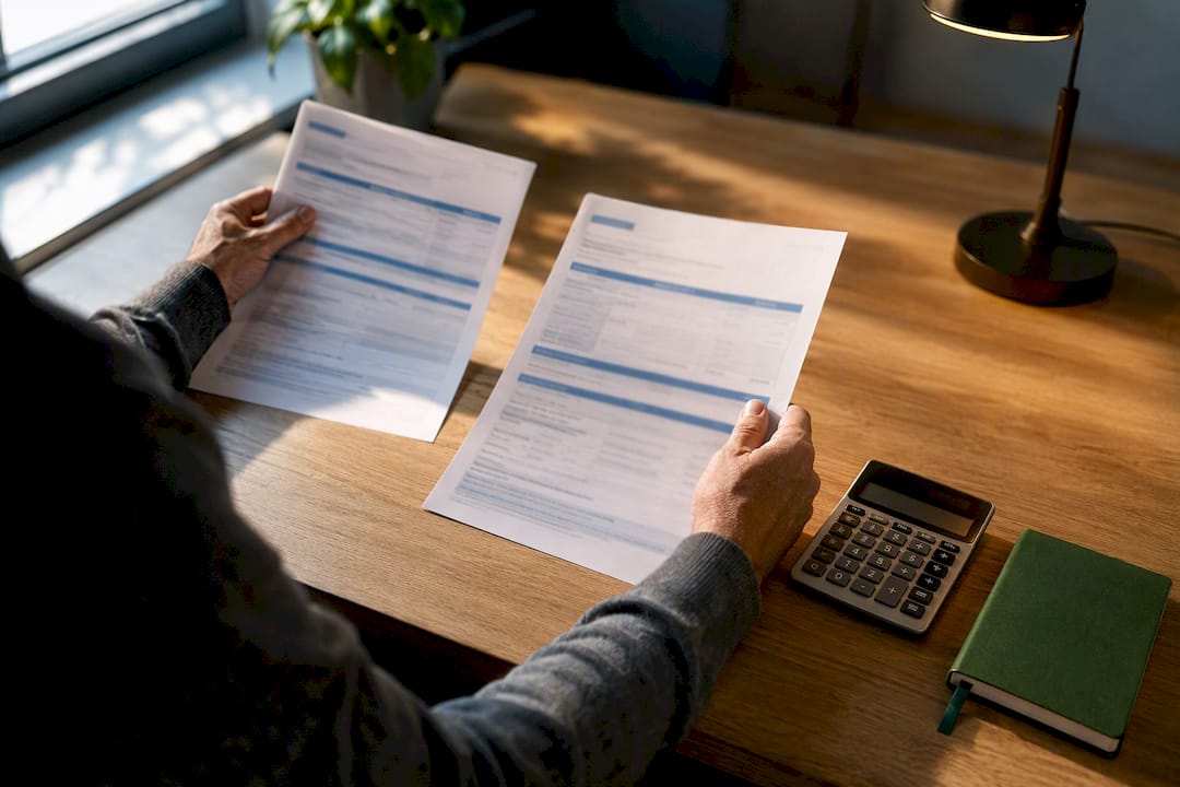 Hands comparing two health insurance plan summaries