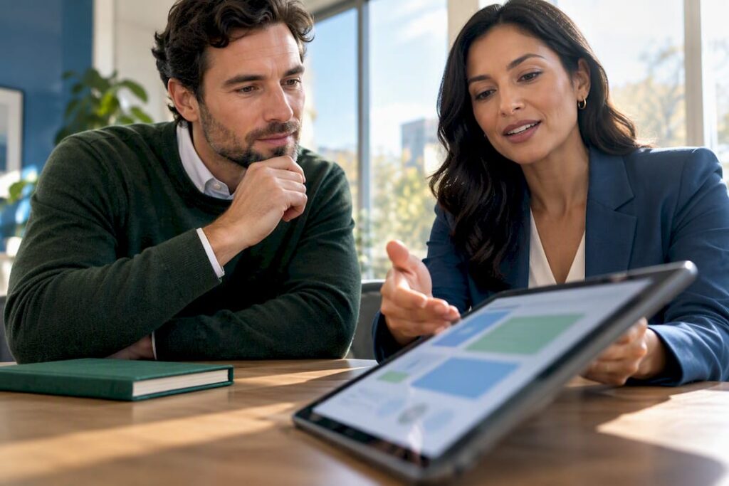 Business owner reviewing group health coverage options