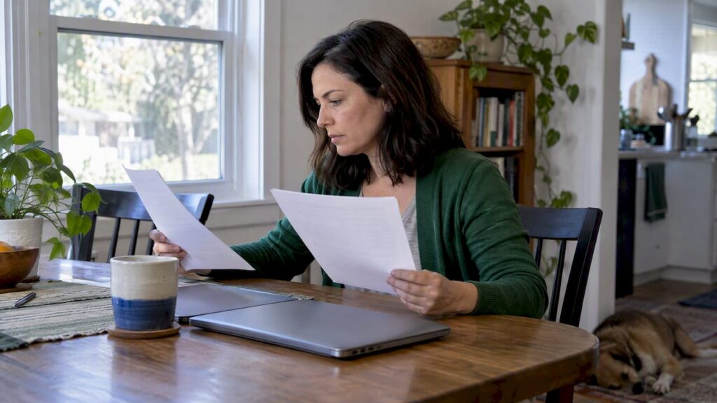 Woman comparing health insurance plan documents