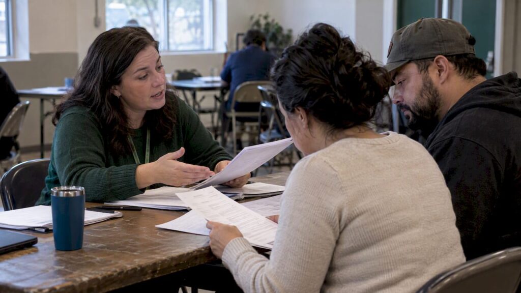Family reviewing health coverage with broker