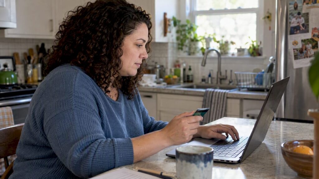 Self-employed woman making an insurance premium payment
