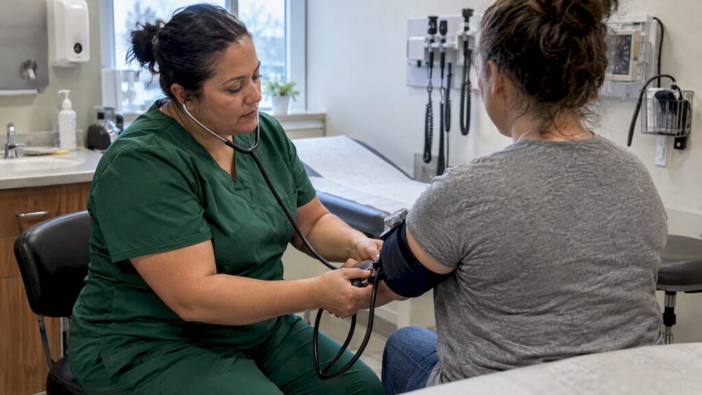 Nurse checking a patient's blood pressure